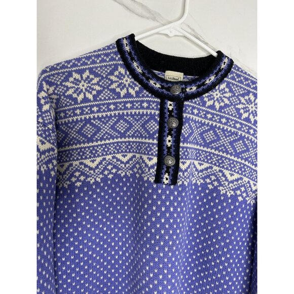 Vintage LL Bean Purple Nordic Lambswool Knit Embossed Button Sweater Size L EUC - Picture 3 of 10